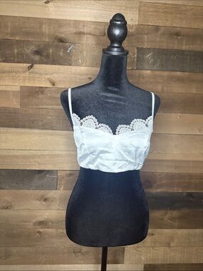 superdown White Lace-Trim Satin Camisole Bralette